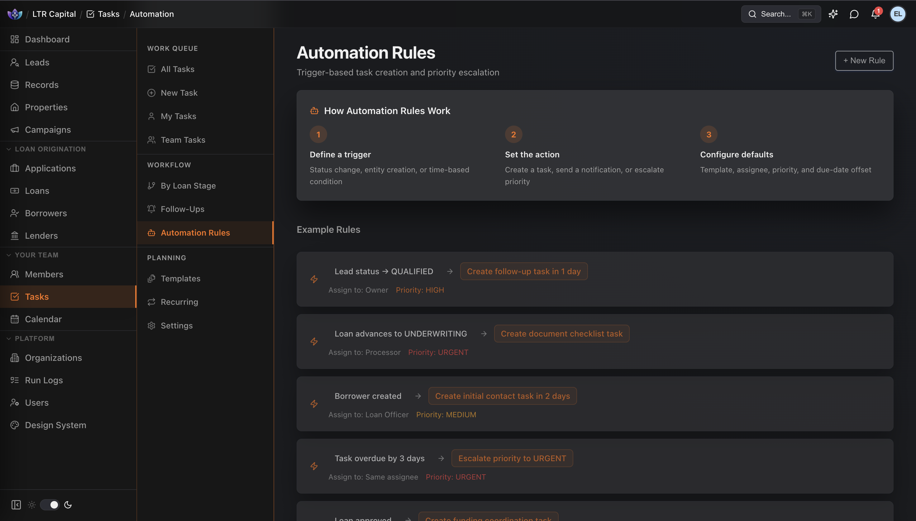 AutoMLO Automations — workflow automation builder with triggers and actions