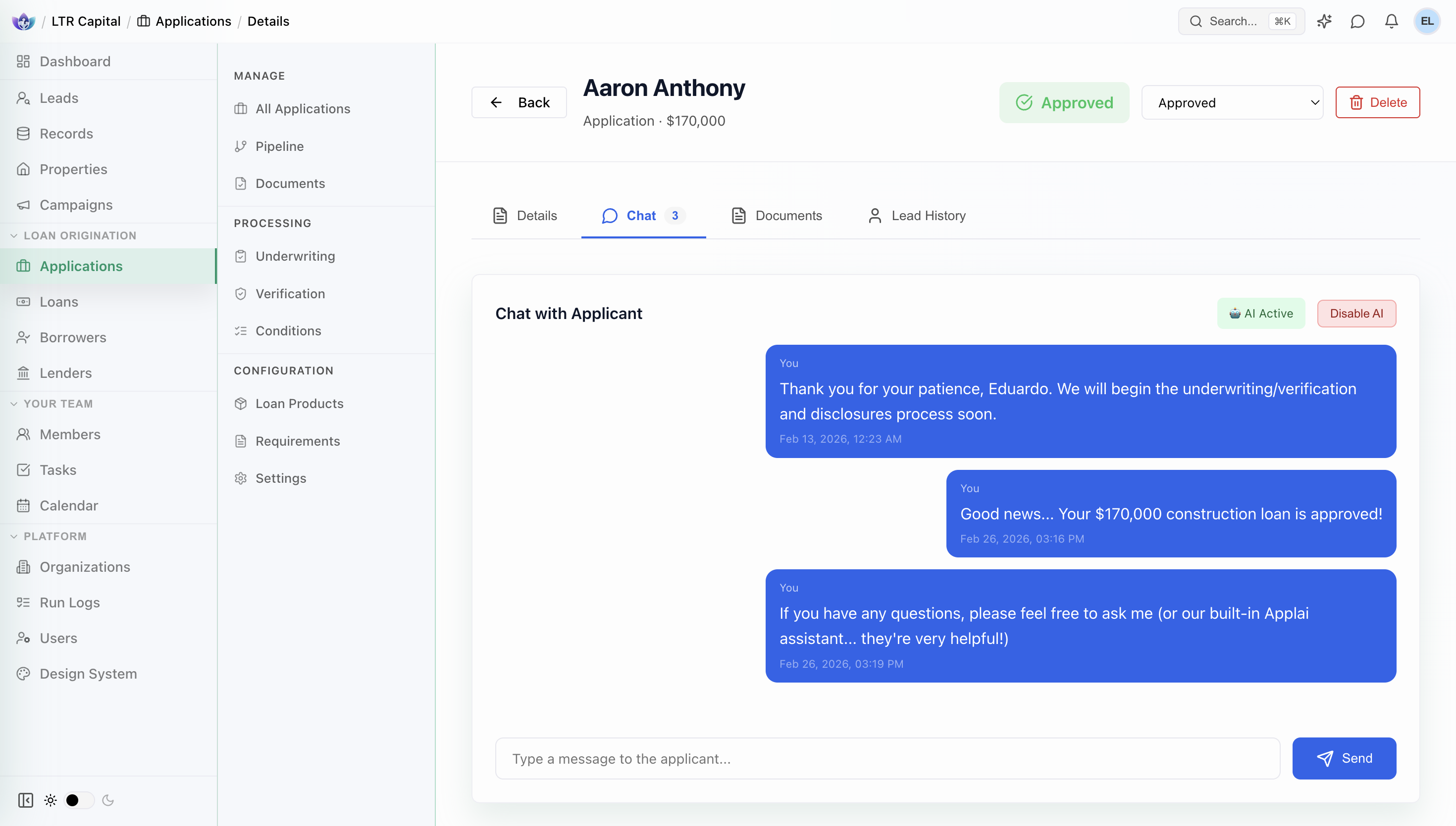 AutoMLO ApplAI Chat — AI-powered assistant for borrower communication